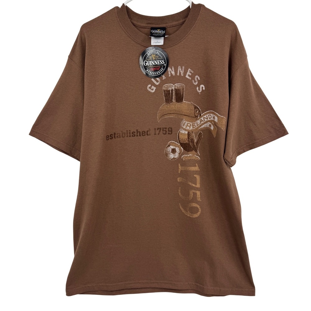 Vintage Guinness‎ Mens Toucan Ireland Soccer Brown Graphic T-Shirt L NWT Beer